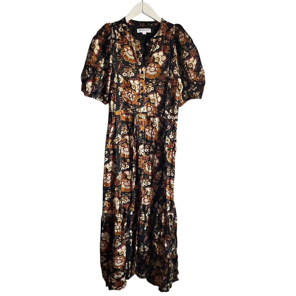 Black Brown Floral India Collection Emerson Fry Puff Sleeve organic cotton XS
